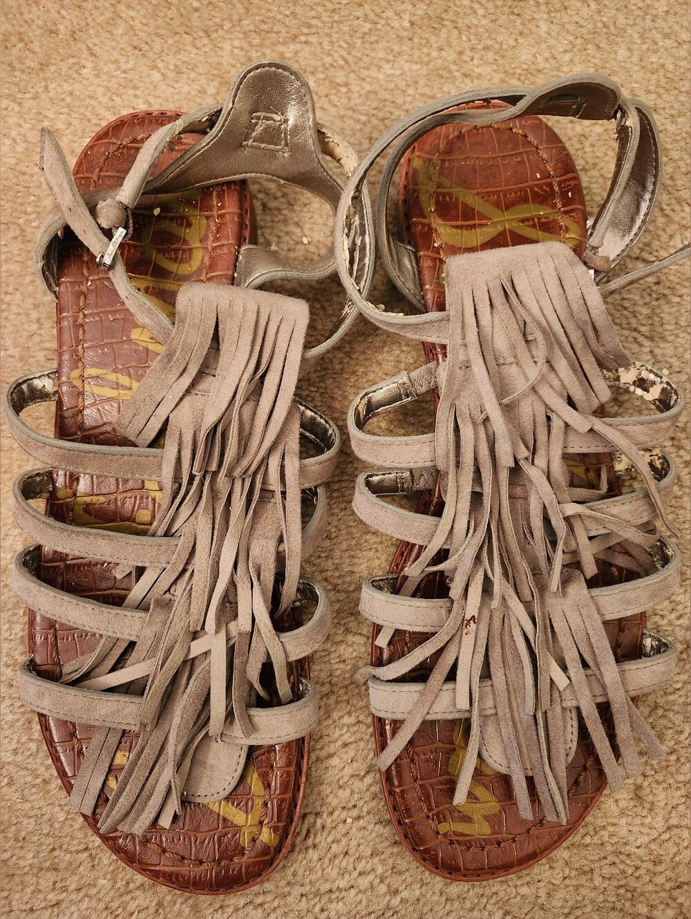 Sam Edelman's Fringe Strappy Gladiator Sandals in Taupe